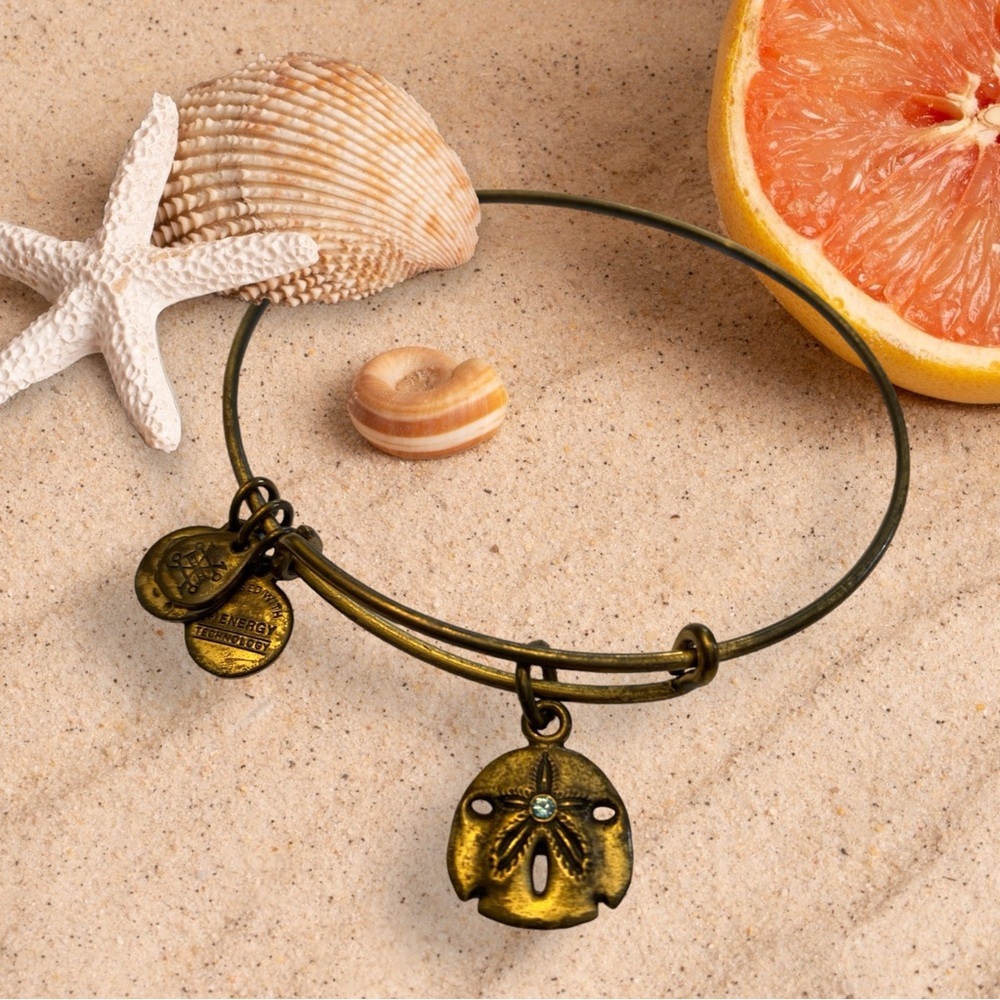 Alex and Ani Gold Tone Sand Dollar Charm Bracelet with Swarovski Crystal